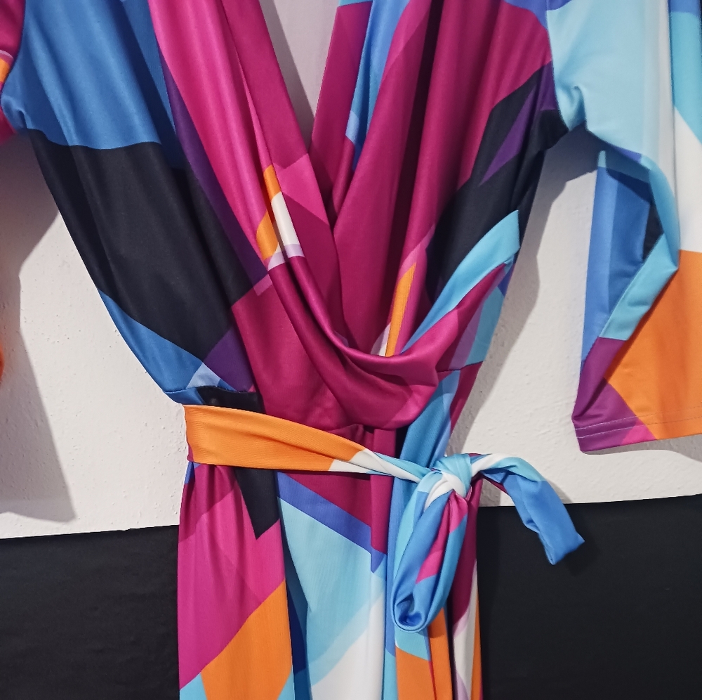 Women Multicolor block tie belted maxi dress - Picture 5 of 13